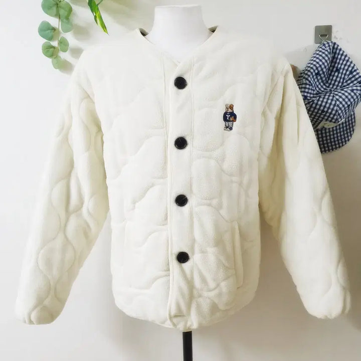 [BUNJANG] Yale Handsome Dan Quilted Fleece Cardigan (Ivory) / 예일 23FW 핸섬댄 퀄팅플리스 남성가디건 100 L 아이보리