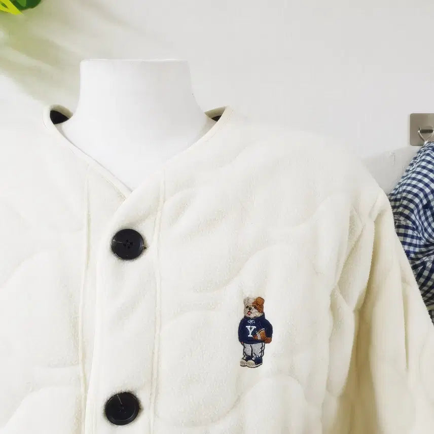 [BUNJANG] Yale Handsome Dan Quilted Fleece Cardigan (Ivory) / 예일 23FW 핸섬댄 퀄팅플리스 남성가디건 100 L 아이보리