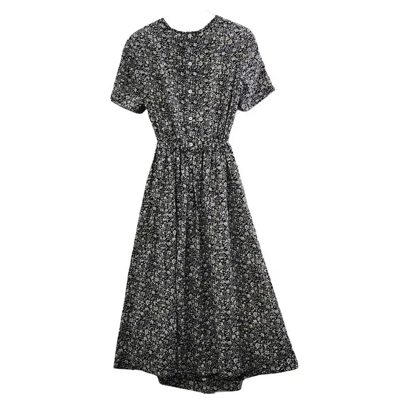 [BUNJANG] Vintage Cottage Flower Black Long Dress / 빈티지 코티지 플라워 블랙 롱 원피스 MADE IN JAPAN