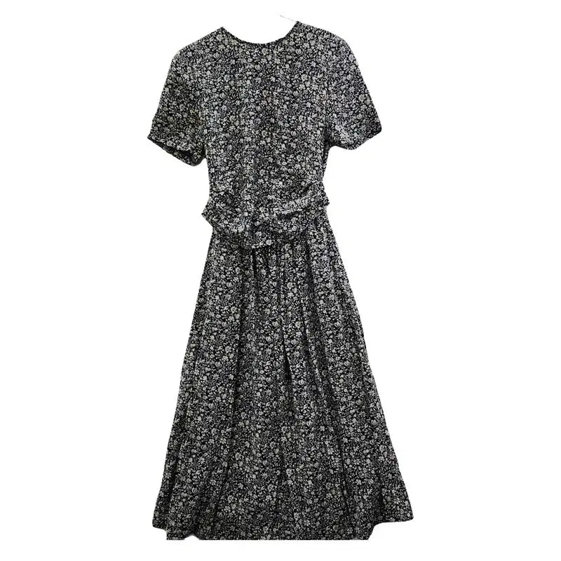 [BUNJANG] Vintage Cottage Flower Black Long Dress / 빈티지 코티지 플라워 블랙 롱 원피스 MADE IN JAPAN