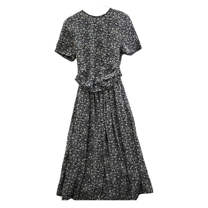 [BUNJANG] Vintage Cottage Flower Black Long Dress / 빈티지 코티지 플라워 블랙 롱 원피스 MADE IN JAPAN