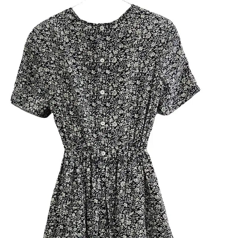 [BUNJANG] Vintage Cottage Flower Black Long Dress / 빈티지 코티지 플라워 블랙 롱 원피스 MADE IN JAPAN
