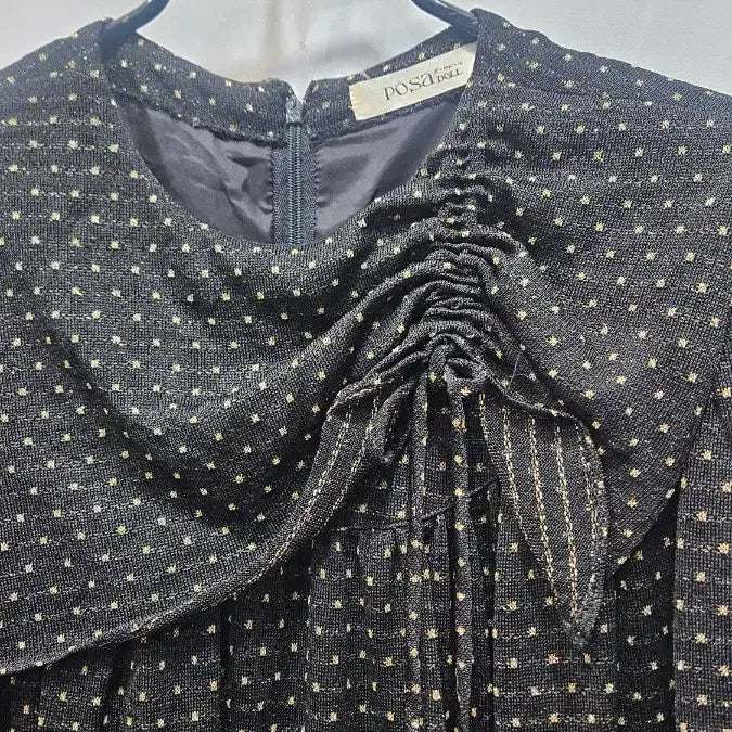 [BUNJANG] Vintage Black Polka Dot Frill Rayon Dress / 일본제 검정 골드 땡땡이   캉캉프릴 빈티지 원피스 ss1