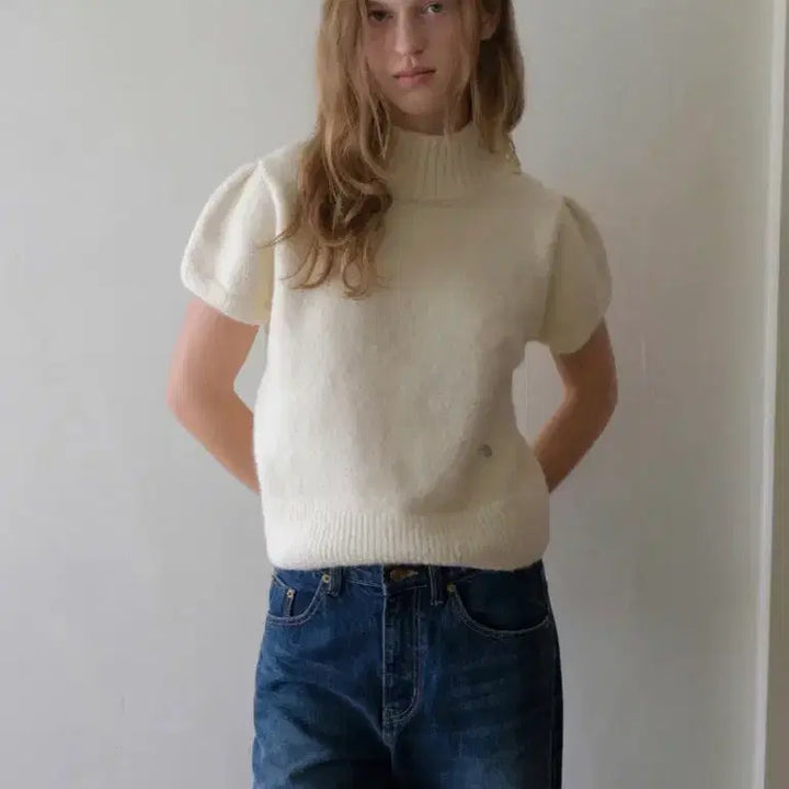 [BUNJANG] Somewhere Butter Puff Sleeve Knit Top / 썸웨어버터 퍼프 반팔 니트