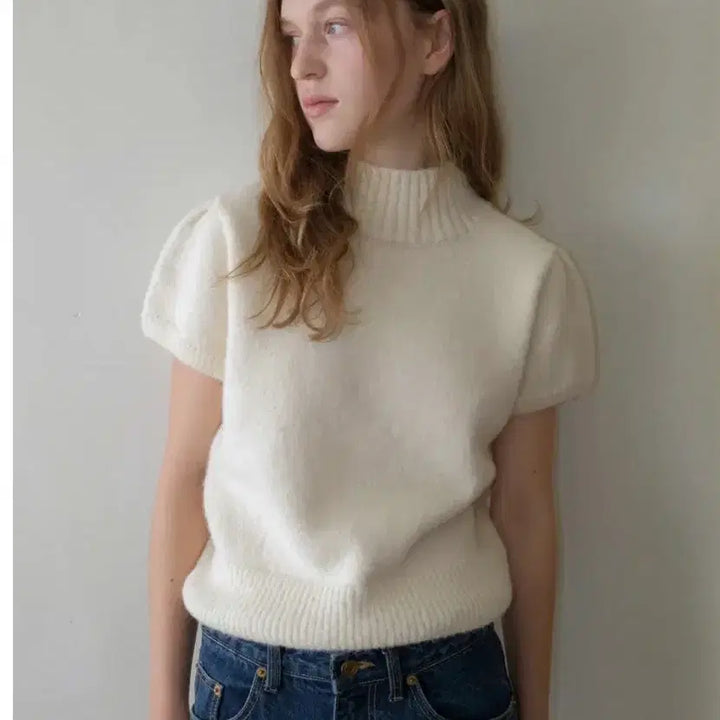 [BUNJANG] Somewhere Butter Puff Sleeve Knit Top / 썸웨어버터 퍼프 반팔 니트