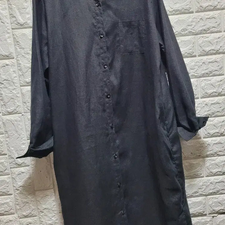 [BUNJANG] Black Cotton Linen Blend Long Shirt Dress / 블랙 셔츠형 면.마 롱 원피스