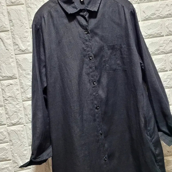 [BUNJANG] Black Cotton Linen Blend Long Shirt Dress / 블랙 셔츠형 면.마 롱 원피스