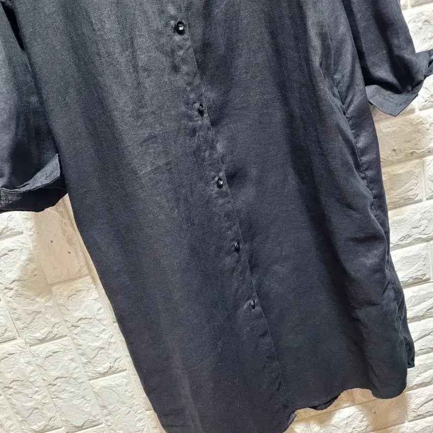 [BUNJANG] Black Cotton Linen Blend Long Shirt Dress / 블랙 셔츠형 면.마 롱 원피스