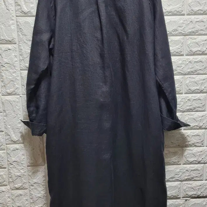 [BUNJANG] Black Cotton Linen Blend Long Shirt Dress / 블랙 셔츠형 면.마 롱 원피스