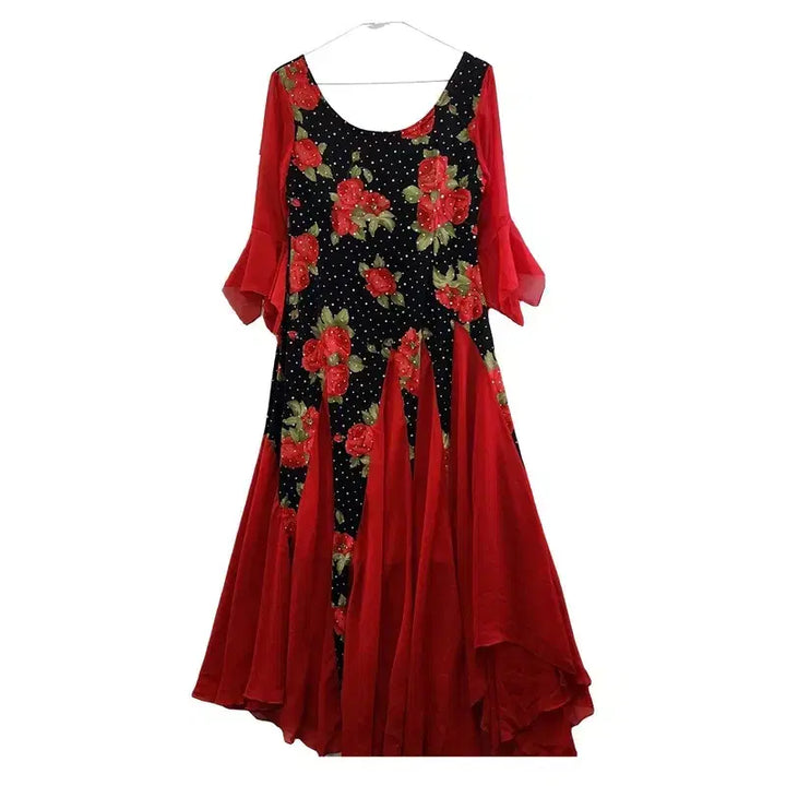 [BUNJANG] Vintage Avant-Garde Beaded Maxi Flower Red Dress / 빈티지 아방가르드 맥시멀 비즈 플라워 레드 원피스