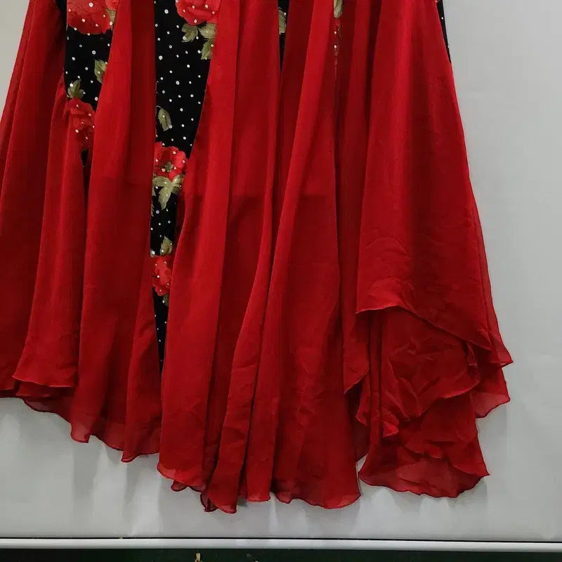 [BUNJANG] Vintage Avant-Garde Beaded Maxi Flower Red Dress / 빈티지 아방가르드 맥시멀 비즈 플라워 레드 원피스