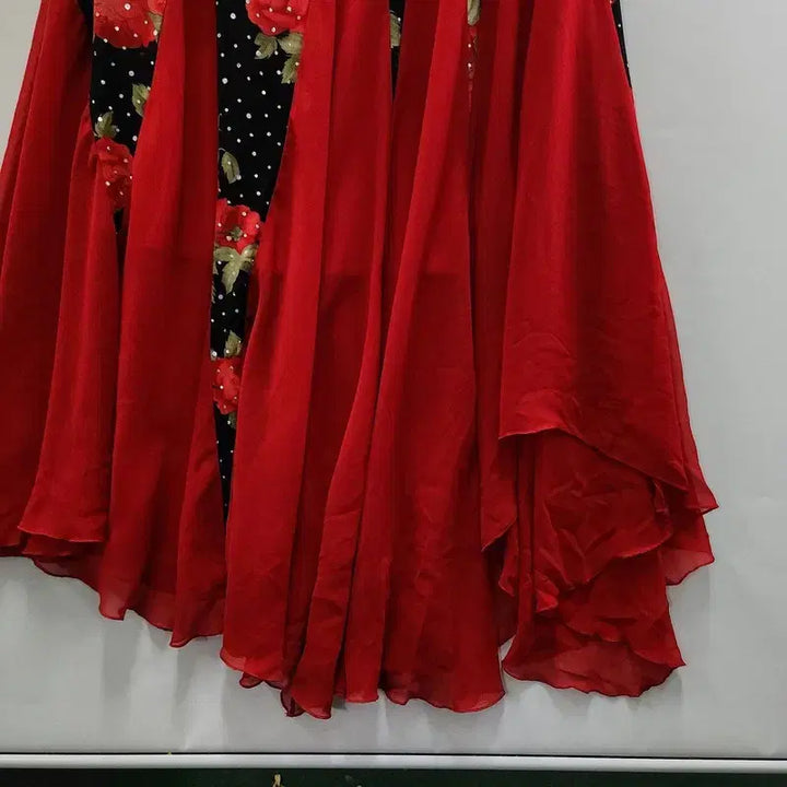 [BUNJANG] Vintage Avant-Garde Beaded Maxi Flower Red Dress / 빈티지 아방가르드 맥시멀 비즈 플라워 레드 원피스