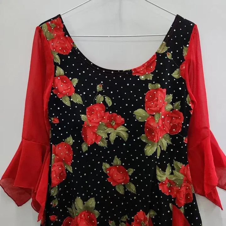 [BUNJANG] Vintage Avant-Garde Beaded Maxi Flower Red Dress / 빈티지 아방가르드 맥시멀 비즈 플라워 레드 원피스