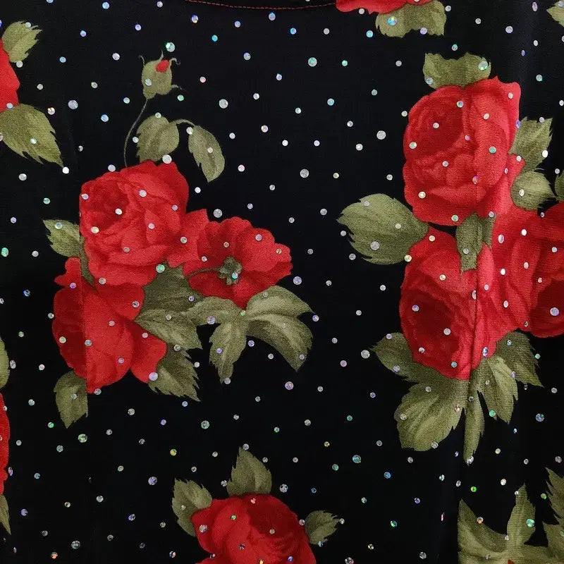 [BUNJANG] Vintage Avant-Garde Beaded Maxi Flower Red Dress / 빈티지 아방가르드 맥시멀 비즈 플라워 레드 원피스