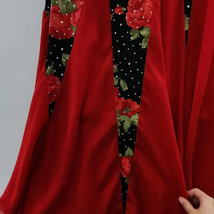 [BUNJANG] Vintage Avant-Garde Beaded Maxi Flower Red Dress / 빈티지 아방가르드 맥시멀 비즈 플라워 레드 원피스