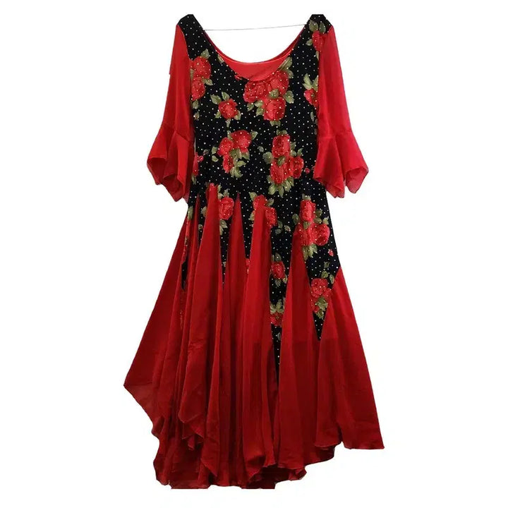[BUNJANG] Vintage Avant-Garde Beaded Maxi Flower Red Dress / 빈티지 아방가르드 맥시멀 비즈 플라워 레드 원피스