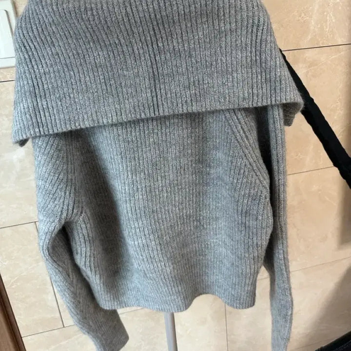 [BUNJANG] Woohee Sera Big Collar Full Zip-up Knit Gray / 새상품) 우이 세라 빅카라 풀집업 니트 그레이