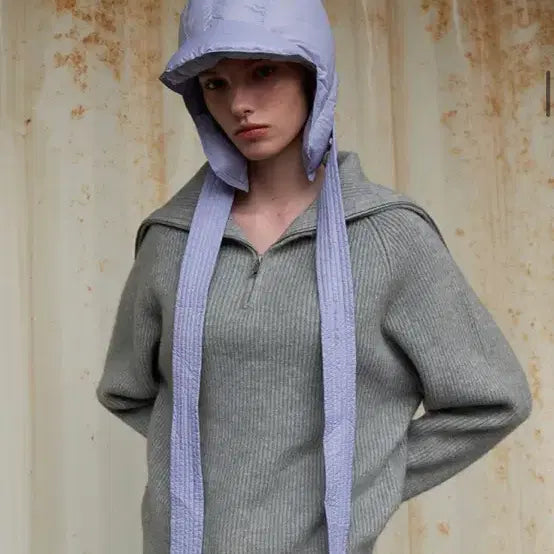 [BUNJANG] Woohee Sera Big Collar Full Zip-up Knit Gray / 새상품) 우이 세라 빅카라 풀집업 니트 그레이