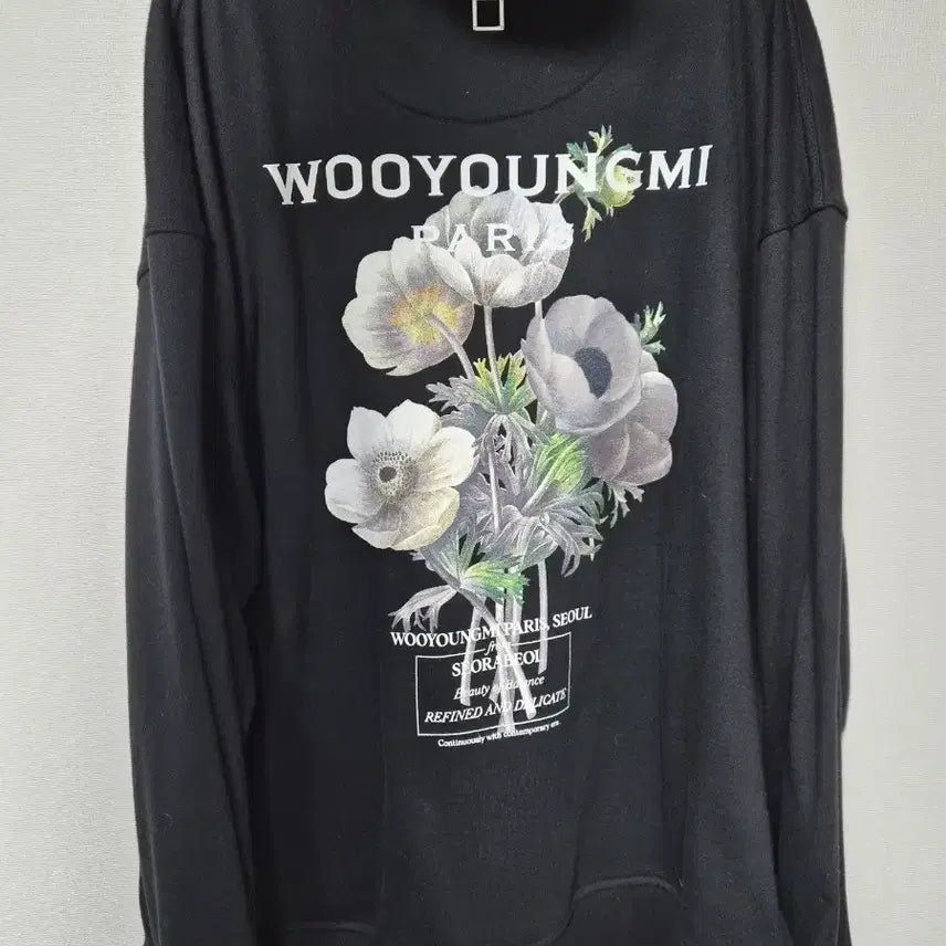 [BUNJANG] Wooyoungmi Black Flower Print Hoodie / 우영미 블랙 플라워 프린팅 후드티