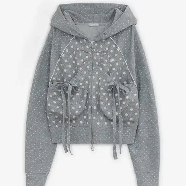 [BUNJANG] Hug Your Skin Dot Big Pocket Hoodie Zip-up Grey / 허그유어스킨 도트 빅 포켓 후드집업 그레이 엔젤코어