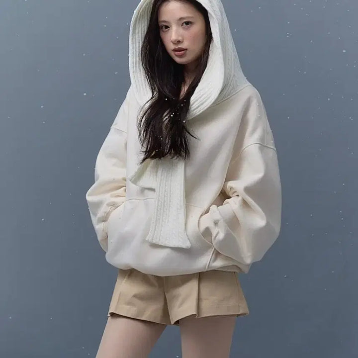[BUNJANG] thetis Ribbon Hooded Sweatshirt Ivory / 더티스 thetis 리본 후드 아이보리 기모ver