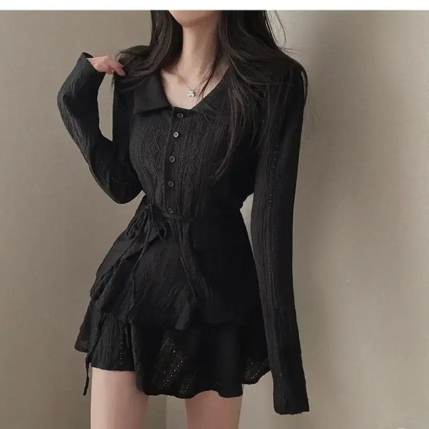 [BUNJANG] Frill Blouse Two-Piece Set / 프릴 블라우스 투피스