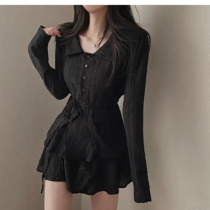 [BUNJANG] Frill Blouse Two-Piece Set / 프릴 블라우스 투피스