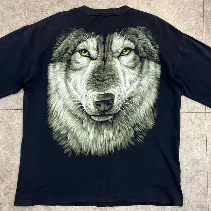 [BUNJANG] Vintage Wolf Print Long Sleeve T-shirt (Black, XL) / 빈티지 울프 프린팅 긴팔티 블랙 XL 