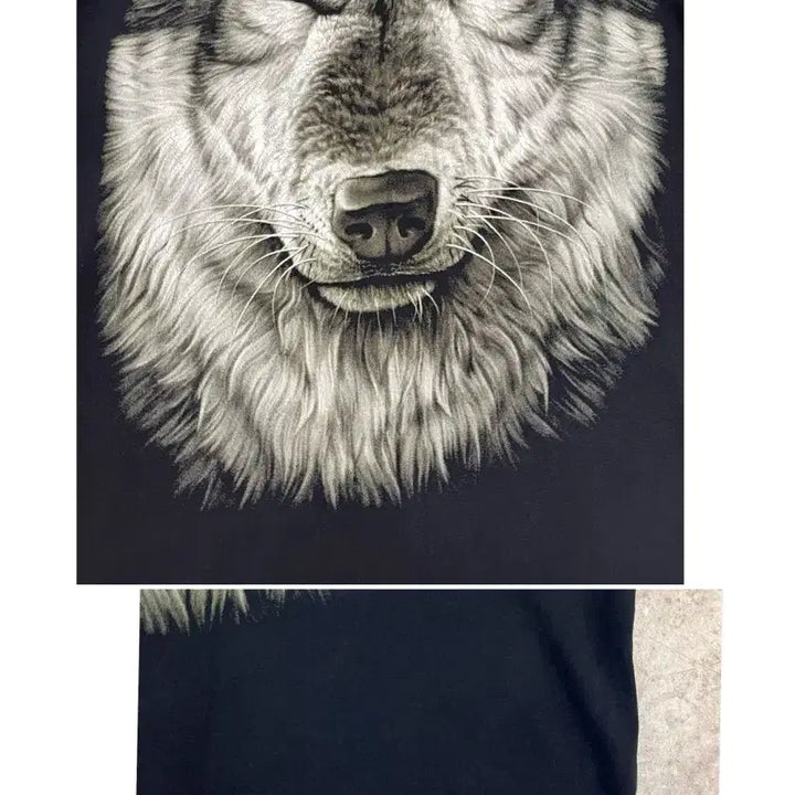 [BUNJANG] Vintage Wolf Print Long Sleeve T-shirt (Black, XL) / 빈티지 울프 프린팅 긴팔티 블랙 XL 