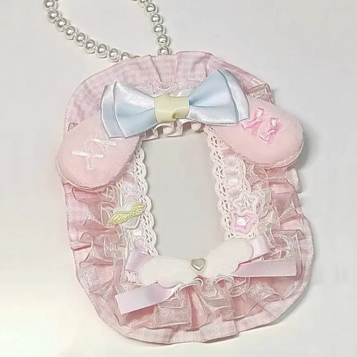 [BUNJANG] Handmade My Melody Rabbit Lace Toploader Photocard Holder / 리본 레이스 탑꾸 포카홀더 탑로더 수제 마이멜로디 토끼 핑크 분홍 진주