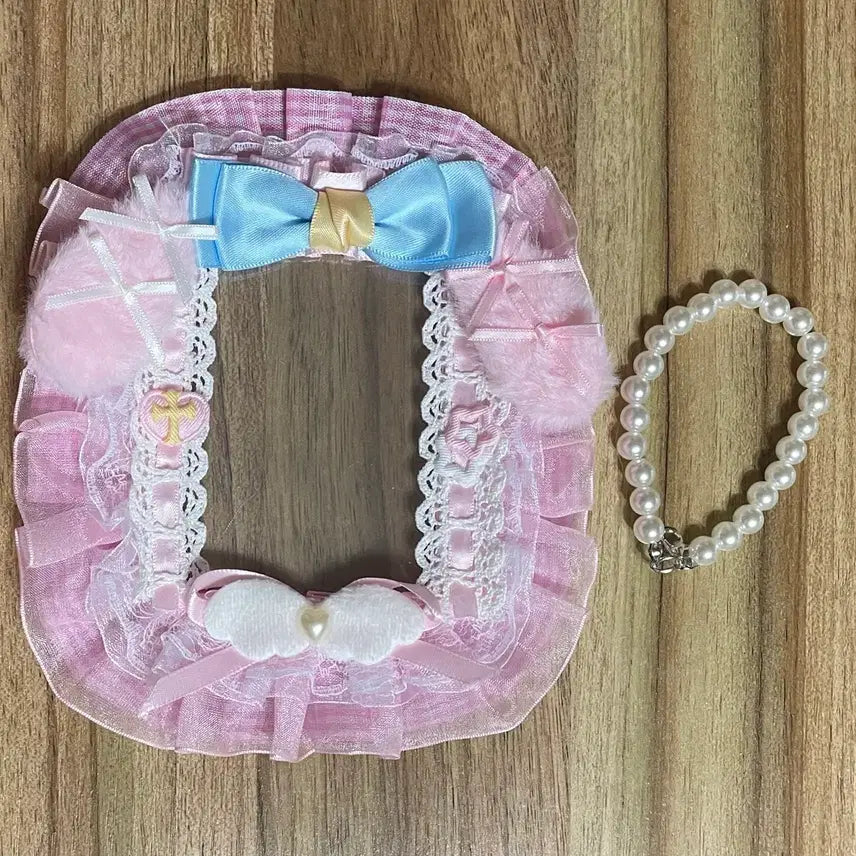 [BUNJANG] Handmade My Melody Rabbit Lace Toploader Photocard Holder / 리본 레이스 탑꾸 포카홀더 탑로더 수제 마이멜로디 토끼 핑크 분홍 진주