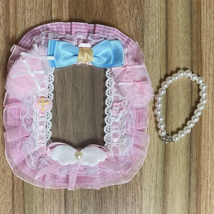 [BUNJANG] Handmade My Melody Rabbit Lace Toploader Photocard Holder / 리본 레이스 탑꾸 포카홀더 탑로더 수제 마이멜로디 토끼 핑크 분홍 진주