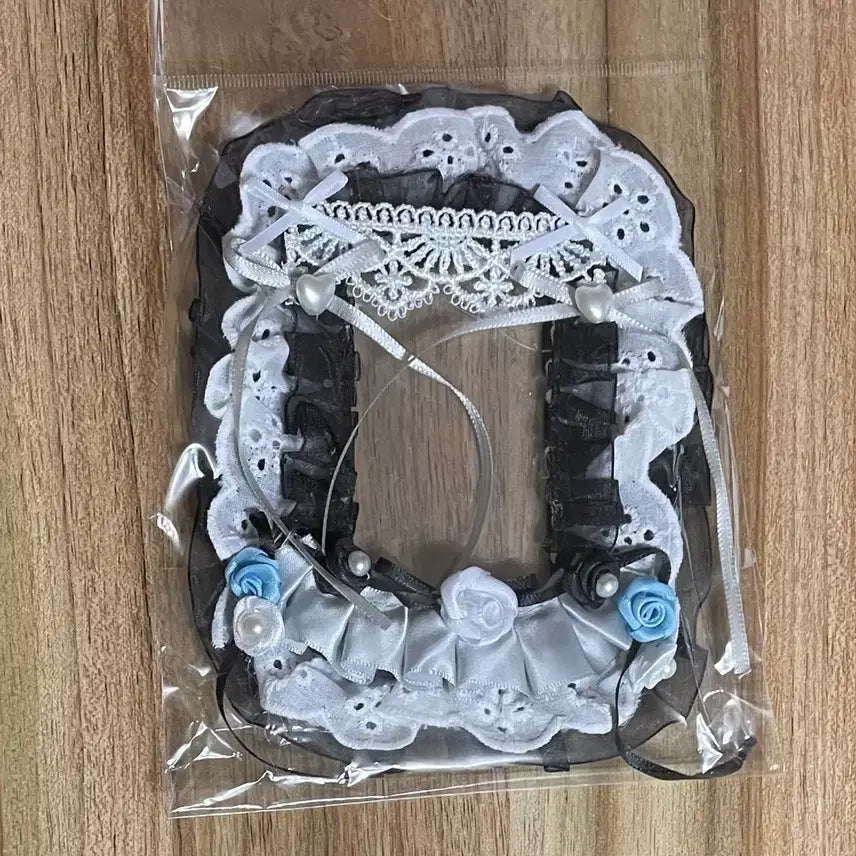 [SOLD OUT] 리본 레이스 탑꾸 포카홀더 탑로더 수제 블랙 검정 장미 진주