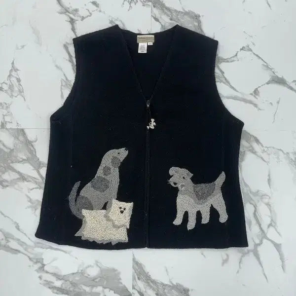[BUNJANG] Vintage Embroidered Zip-Up Knit Vest / 빈티지 자수 집업 니트 베스트