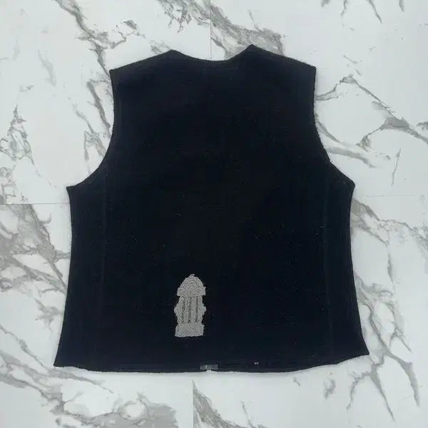 [BUNJANG] Vintage Embroidered Zip-Up Knit Vest / 빈티지 자수 집업 니트 베스트