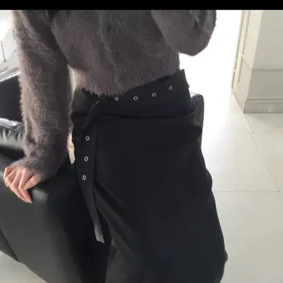 [BUNJANG] Ilet Belt Skirt Charcoal / 아일렛 벨트 스커트 차콜 *새상품*