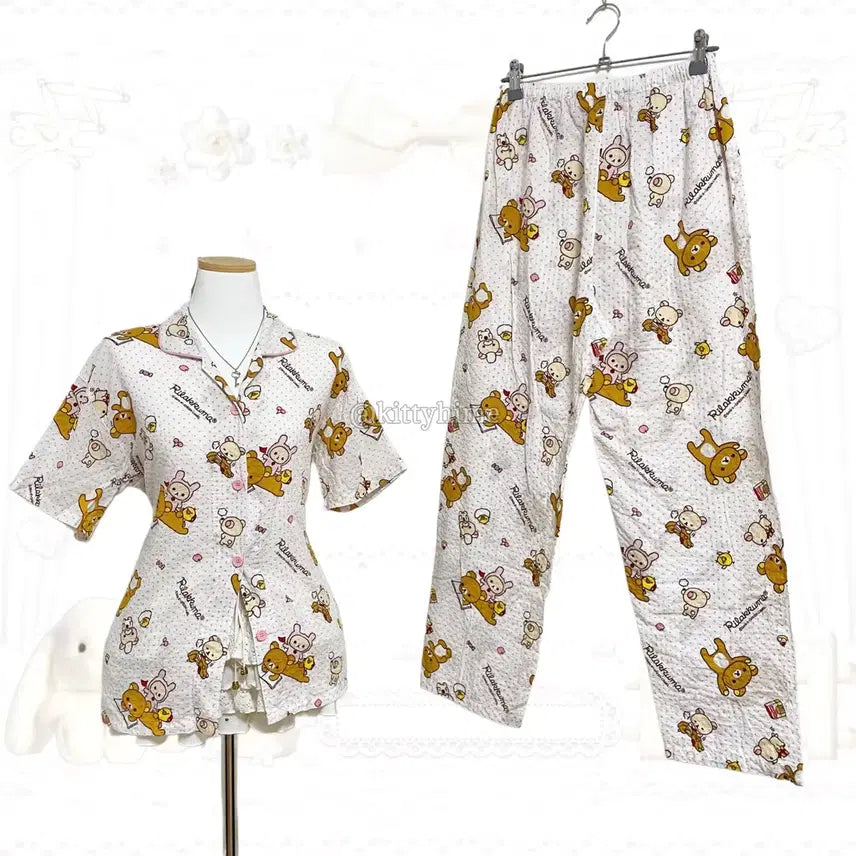 [BUNJANG] Rilakkuma Usagi Korilakkuma Pink Dot Pajamas / rilakkuma 우사기코리락쿠마 반팔 파자마 코리락쿠마 잠옷 갸루
