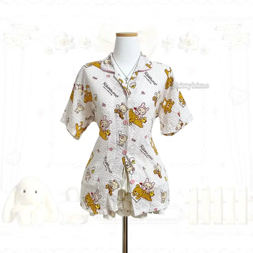 [BUNJANG] Rilakkuma Usagi Korilakkuma Pink Dot Pajamas / rilakkuma 우사기코리락쿠마 반팔 파자마 코리락쿠마 잠옷 갸루