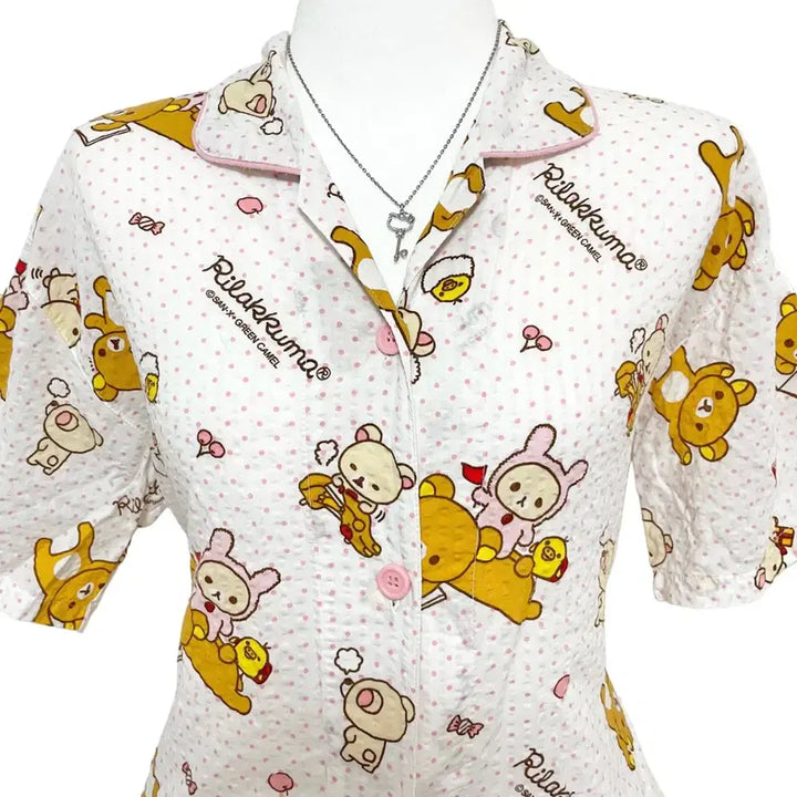[BUNJANG] Rilakkuma Usagi Korilakkuma Pink Dot Pajamas / rilakkuma 우사기코리락쿠마 반팔 파자마 코리락쿠마 잠옷 갸루