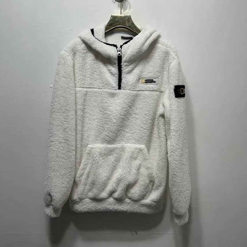 [BUNJANG] National Geographic Ivory Fleece Hoodie S / 내셔널지오그래픽 뽀글이 후드티 아이보리 S
