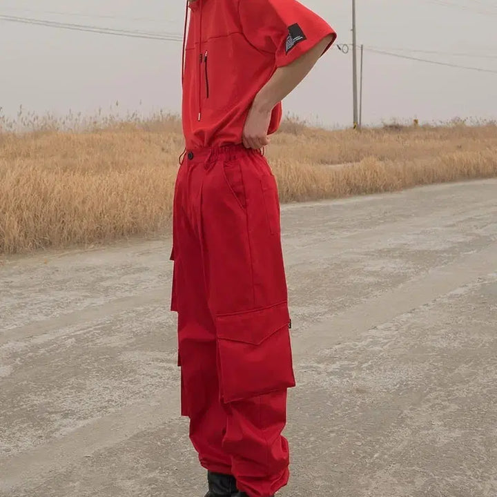 [BUNJANG] ESC Studio 3-Pocket Cargo Pants Red / ESC STUDIO 3포켓 카고 팬츠 레드 / OS