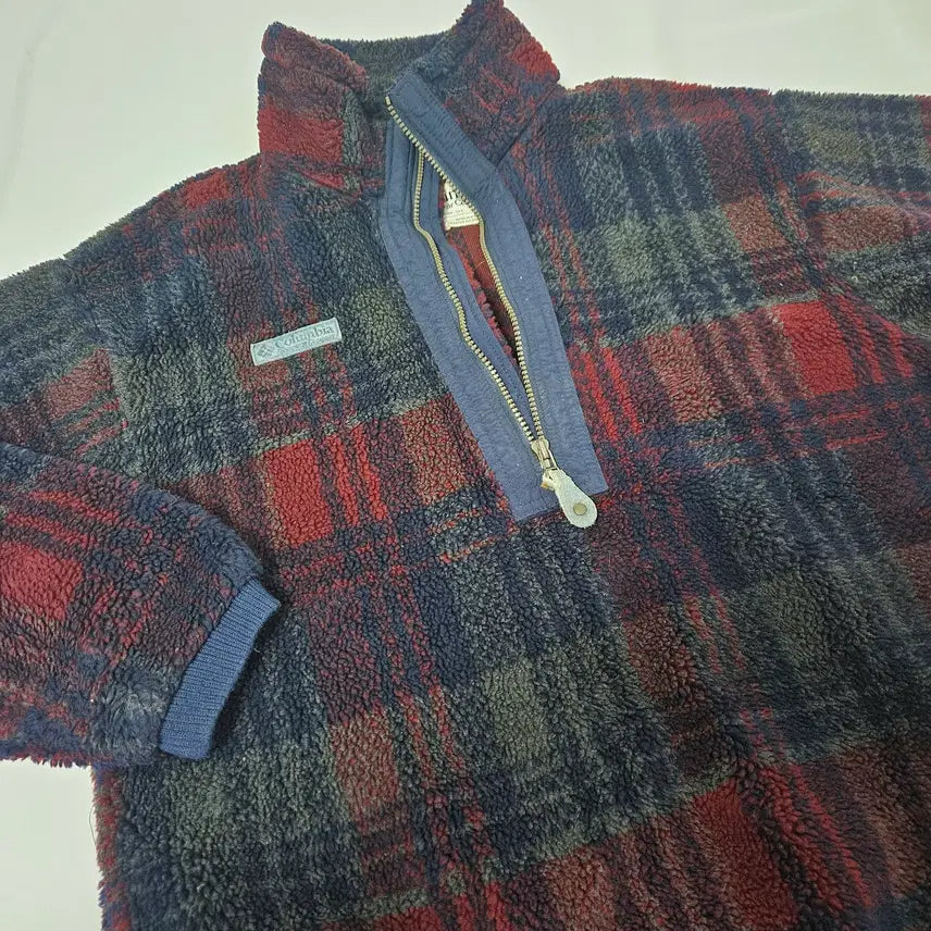 [BUNJANG] Columbia Check Pattern Sherpa Fleece Jacket - Vintage L / 90s 콜롬비아 컬럼비아 체크패턴 쉐르파플리스 후리스자켓 빈티지 일본L