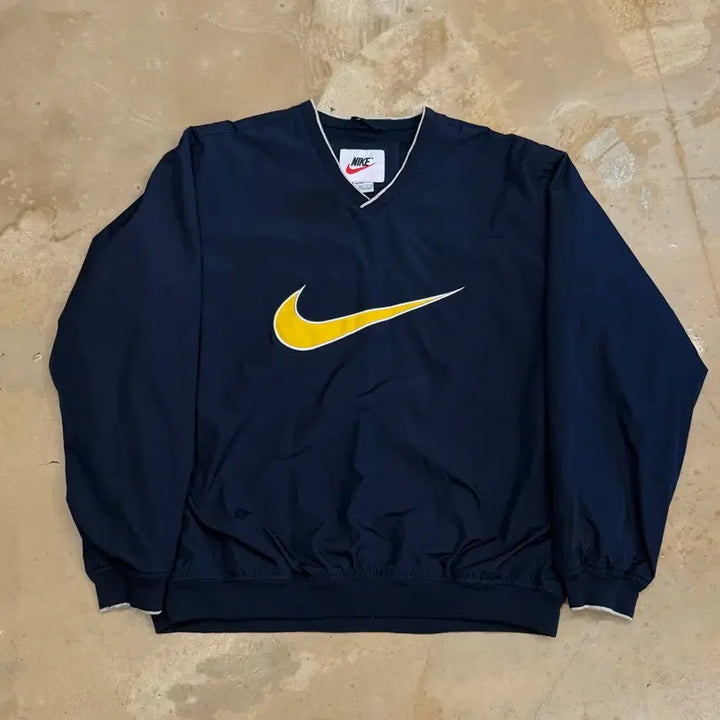 [BUNJANG] Nike Yellow Big Logo V-Neck Warm-up Top / L 나이키 옐로우 빅로고 브이넥 웜업