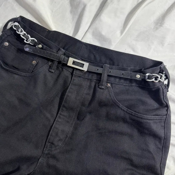 [BUNJANG] Vintage Crocodile Leather Chain Belt / 빈티지 체인 크로커다일 레더 벨트