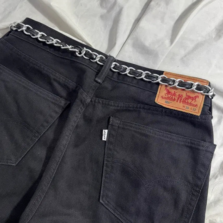 [BUNJANG] Vintage Crocodile Leather Chain Belt / 빈티지 체인 크로커다일 레더 벨트