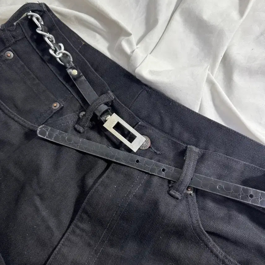 [BUNJANG] Vintage Crocodile Leather Chain Belt / 빈티지 체인 크로커다일 레더 벨트
