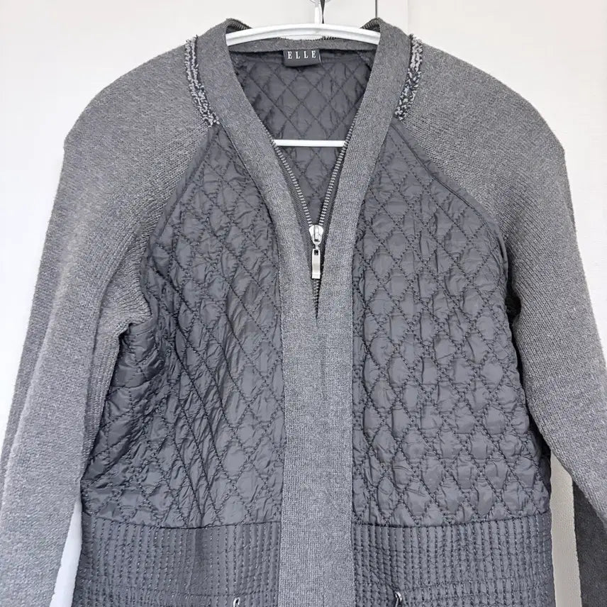 [BUNJANG] ELLE Quilted Long Cardigan Charcoal Gray / ELLE 엘르 퀼팅 롱 가디건 차콜그레이