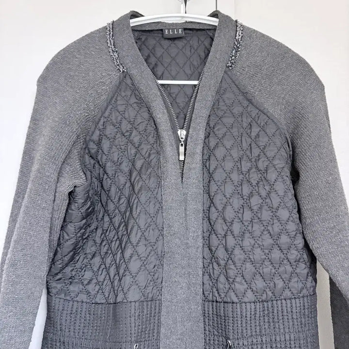 [BUNJANG] ELLE Quilted Long Cardigan Charcoal Gray / ELLE 엘르 퀼팅 롱 가디건 차콜그레이