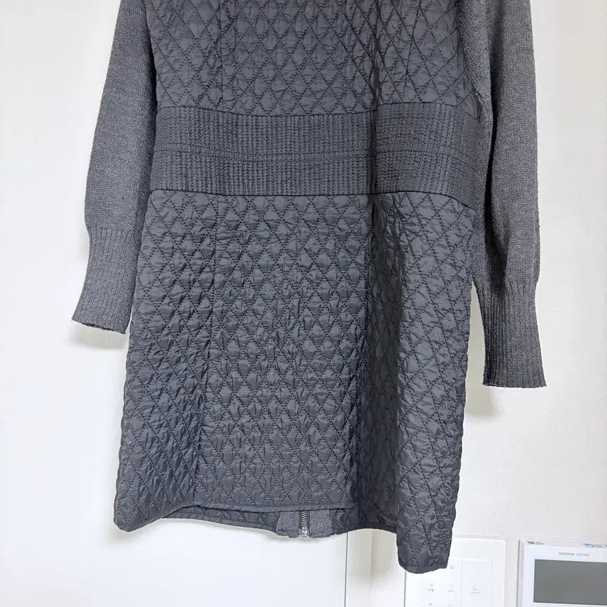 [BUNJANG] ELLE Quilted Long Cardigan Charcoal Gray / ELLE 엘르 퀼팅 롱 가디건 차콜그레이