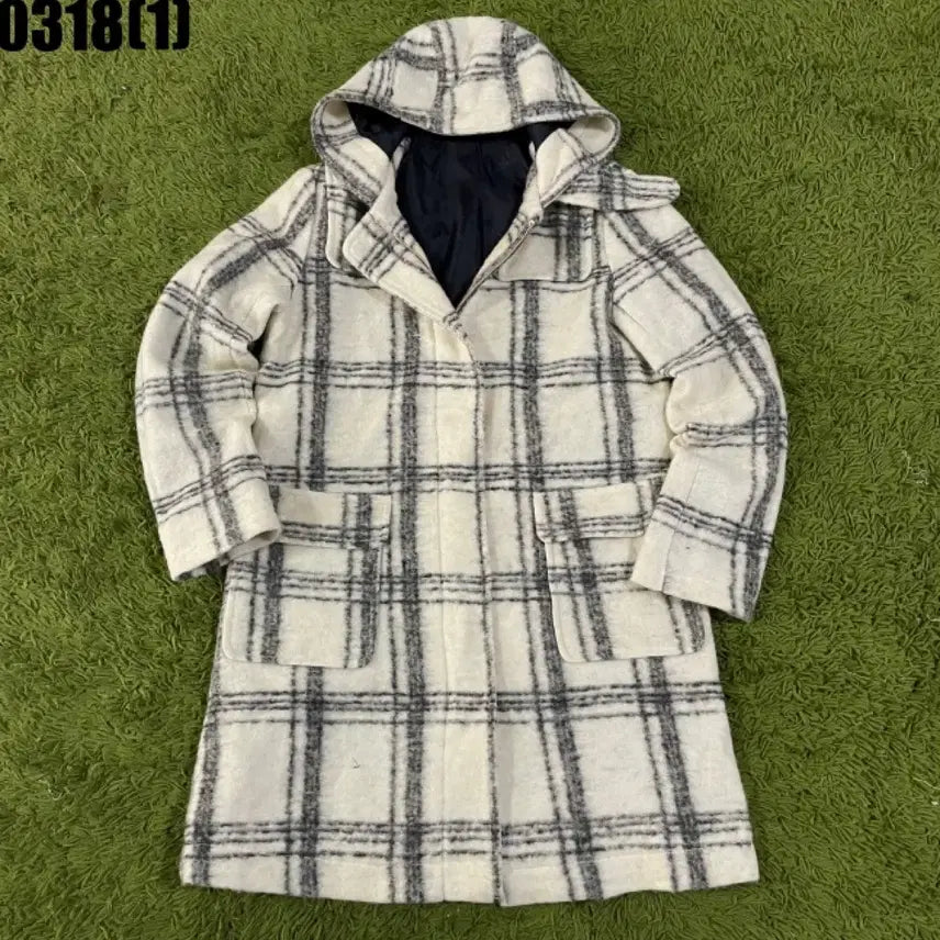 [BUNJANG] Mac &amp; Co Hooded Long Check Coat / 이태리 맥앤코 후드 롱 코트 S